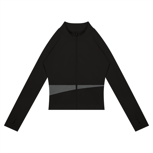 Women's Paneled Yoga Full Zip Jacket in black with dark gray
