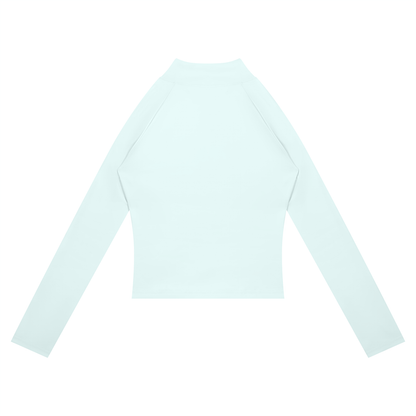 Women's Paneled Yoga Full Zip Jacket in light blue with light gray, alternate angle