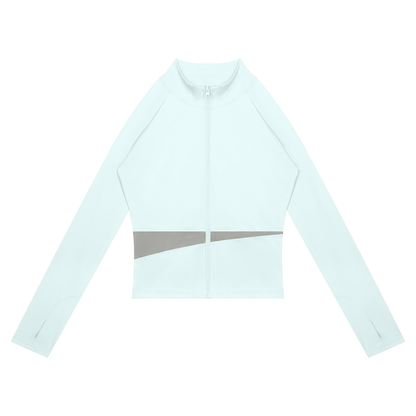 Women's Paneled Yoga Full Zip Jacket in light blue with light gray