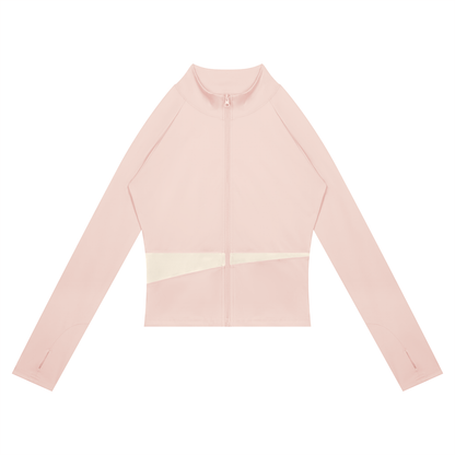 Women's Paneled Yoga Full Zip Jacket in light pink with apricot