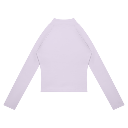 Women's Paneled Yoga Full Zip Jacket in light purple with deep purple, alternate angle