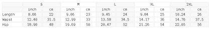 Size chart for the Women's Paneled Yoga Shorts
