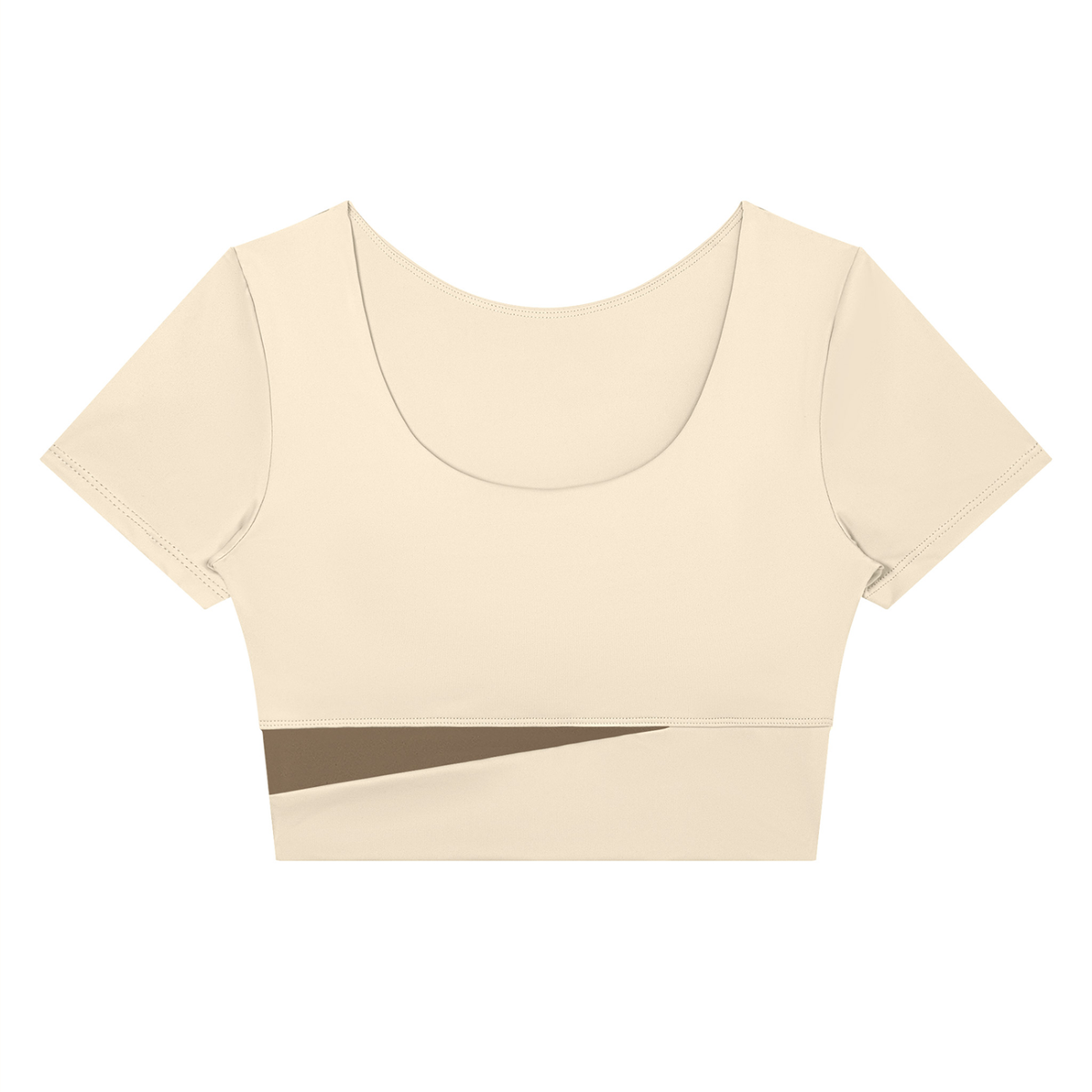 Women's Panelled Crop Yoga T-Shirt in apricot with khaki
