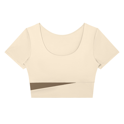 Women's Panelled Crop Yoga T-Shirt in apricot with khaki