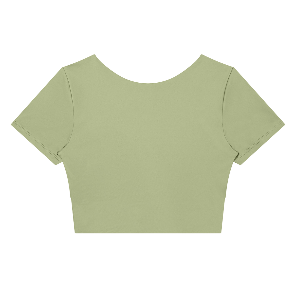 Women's Panelled Crop Yoga T-Shirt in bean green with dark gray, alternate angle