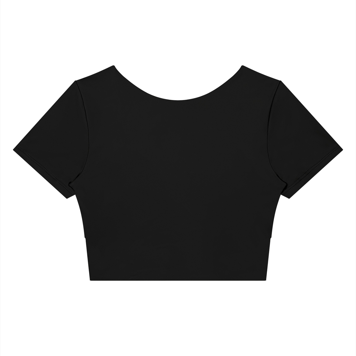 Women's Panelled Crop Yoga T-Shirt in black with dark gray, alternate angle