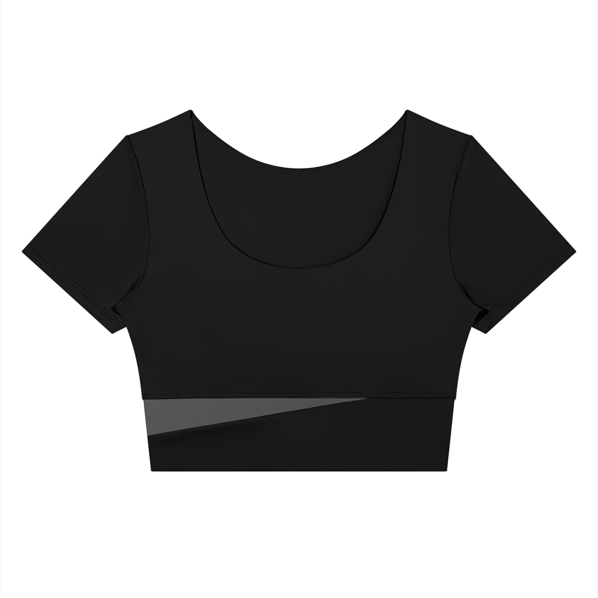 Women's Panelled Crop Yoga T-Shirt in black with dark gray