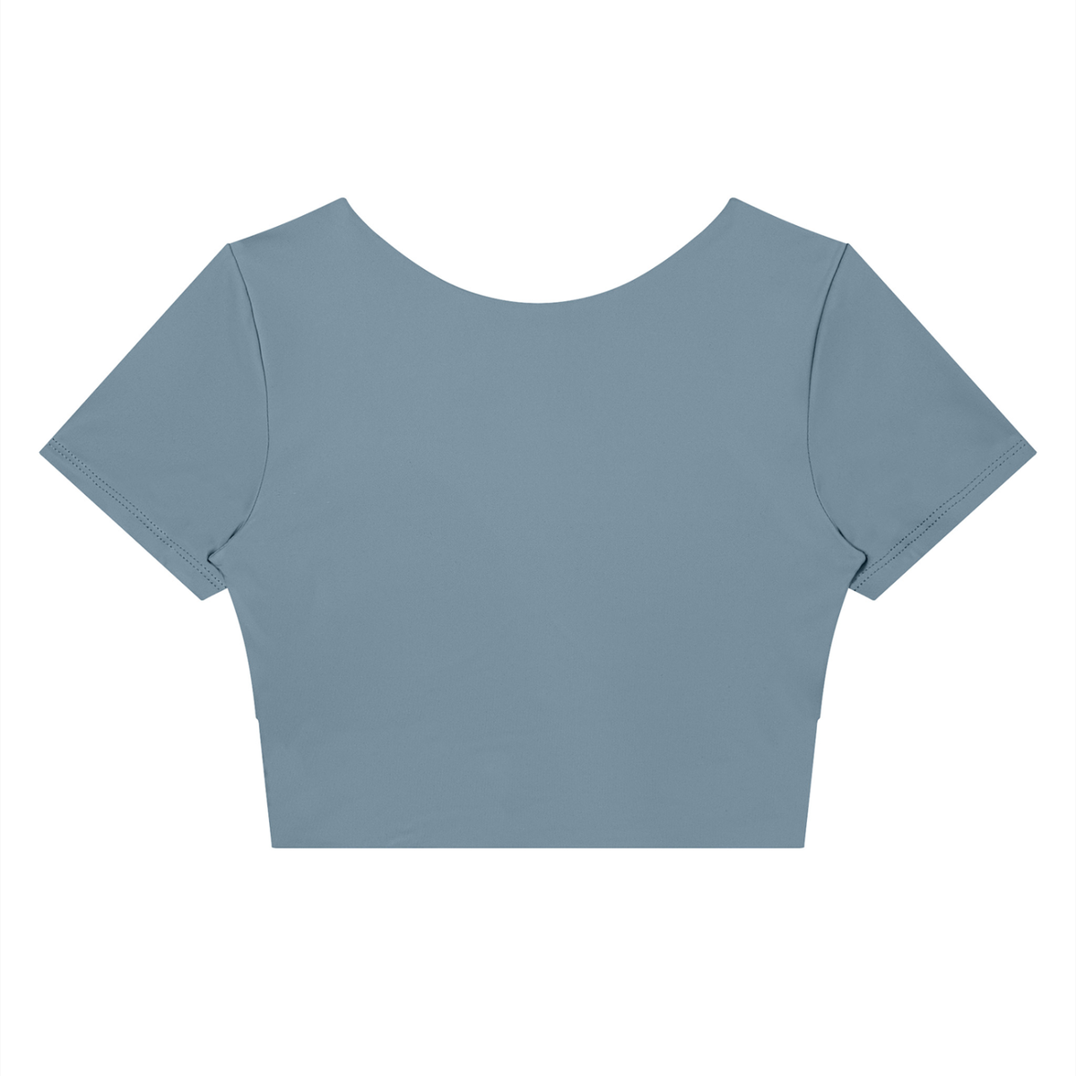 Women's Panelled Crop Yoga T-Shirt in gray blue with navy blue, alternate angle