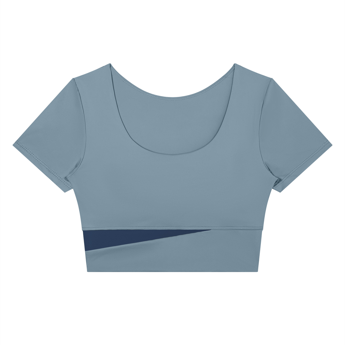 Women's Panelled Crop Yoga T-Shirt in gray blue with navy blue