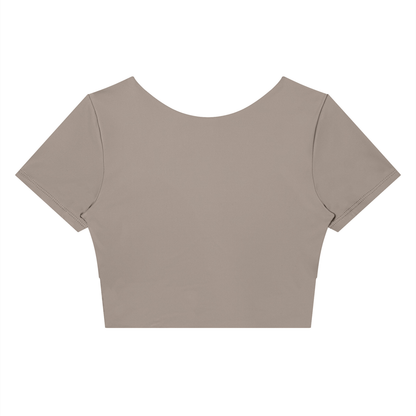 Women's Panelled Crop Yoga T-Shirt in gray purple with misty purple, alternate angle