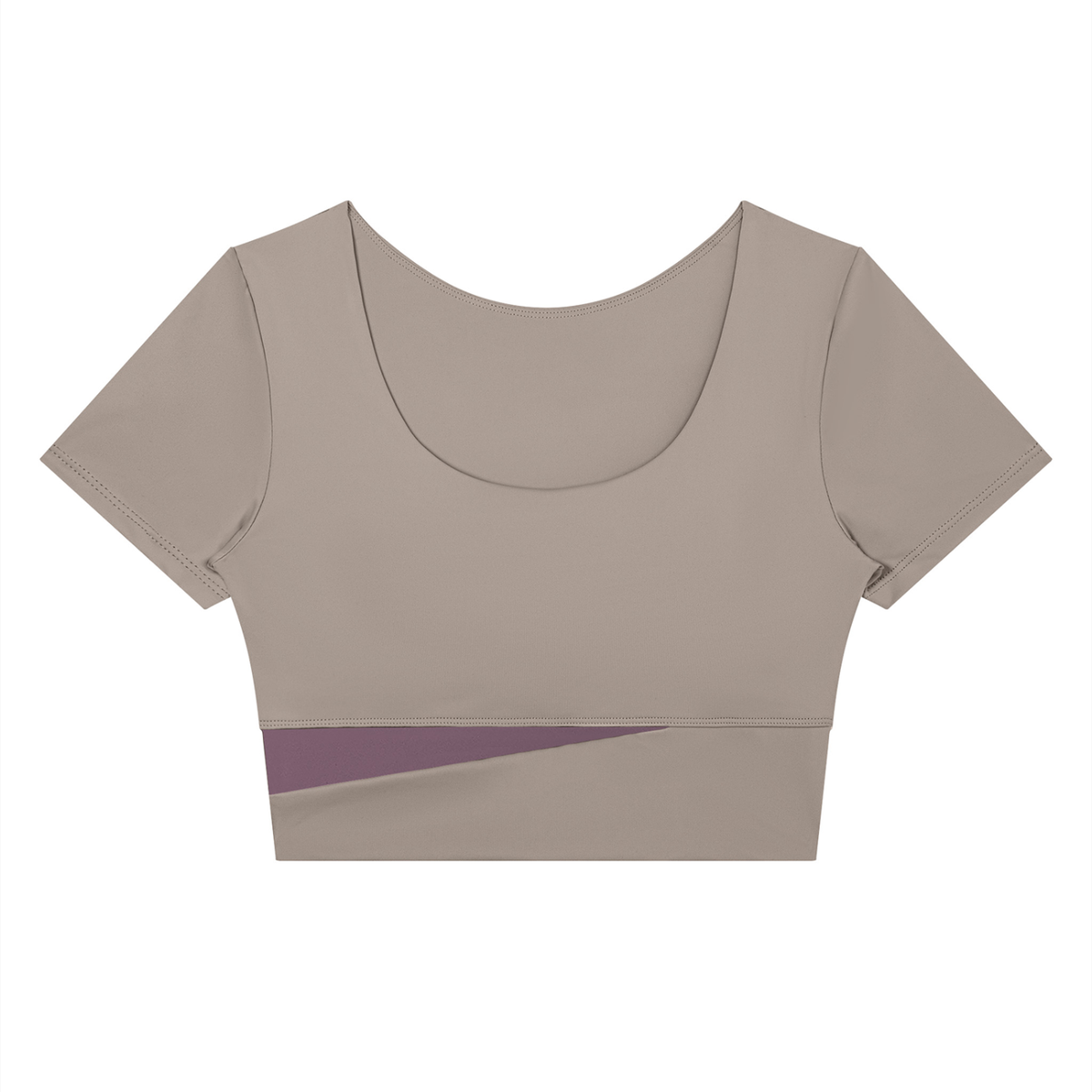 Women's Panelled Crop Yoga T-Shirt in gray purple with misty purple