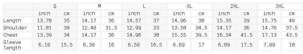 Size chart for the Women's Panelled Crop Yoga T-Shirt