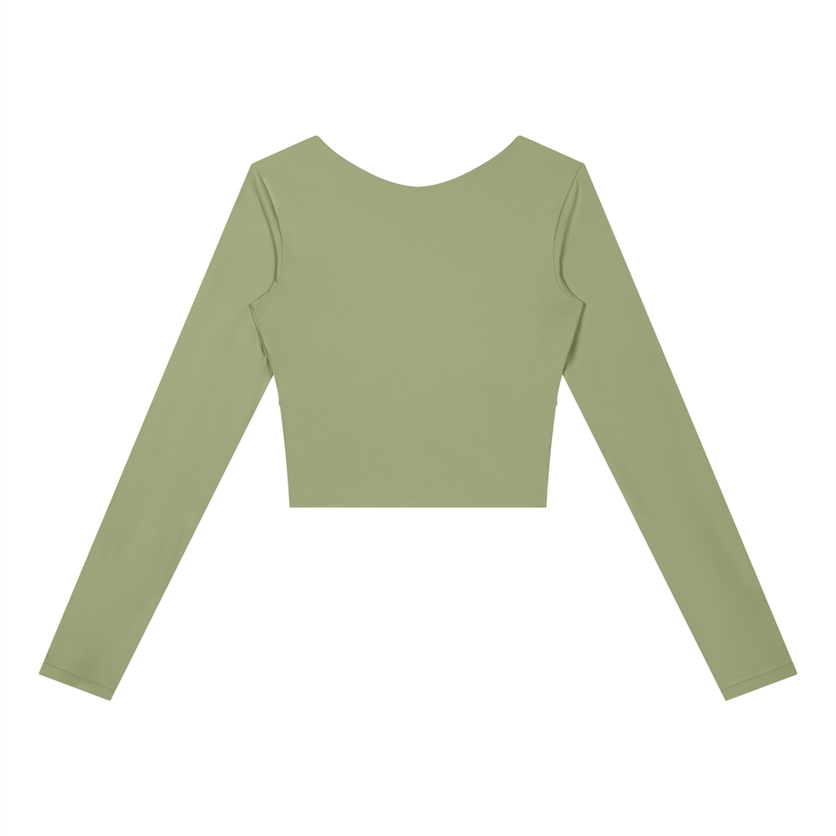 Women's Panelled Long Sleeve Yoga T-Shirt in bean green with dark gray, alternate angle