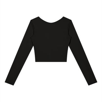 Women's Panelled Long Sleeve Yoga T-Shirt in black with dark gray, alternate angle