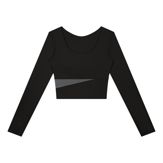 Women's Panelled Long Sleeve Yoga T-Shirt in black with dark gray