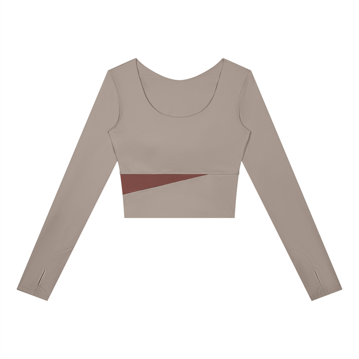 Women's Panelled Long Sleeve Yoga T-Shirt in gray purple with brick red