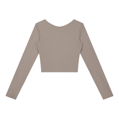 Women's Panelled Long Sleeve Yoga T-Shirt in gray purple with misty purple, alternate angle