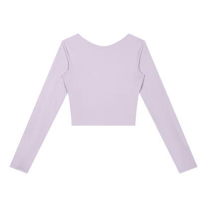 Women's Panelled Long Sleeve Yoga T-Shirt in light purple with deep purple, alternate angle