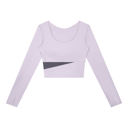 Women's Panelled Long Sleeve Yoga T-Shirt in light purple with deep purple
