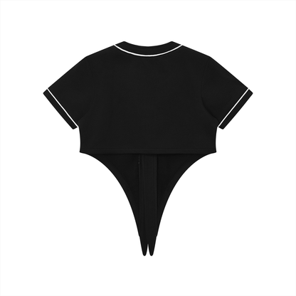 Women's Piping Baseball Jersey in black, alternate angle