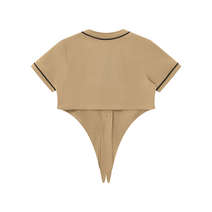 Women's Piping Baseball Jersey in coffee, alternate angle