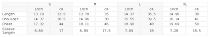 Size chart for the Women's Piping Baseball Jersey