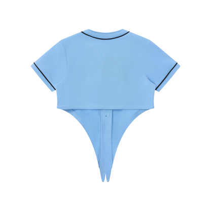 Women's Piping Baseball Jersey in sky blue, alternate angle
