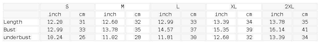 Size chart for the Women's Piping Yoga Tank Top
