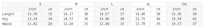 Size chart for the Women's Pleated Yoga Skort