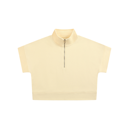 Women's Quarter Zip Crop Sweatshirt in apricot