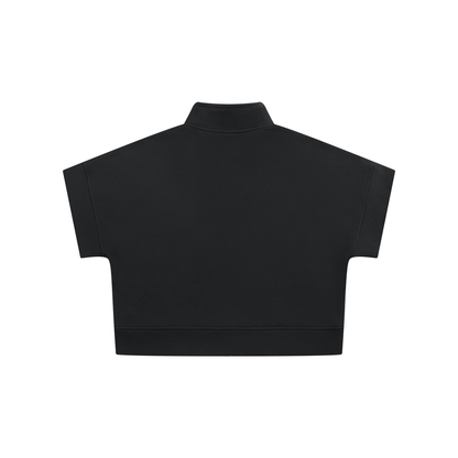 Women's Quarter Zip Crop Sweatshirt in black, alternate angle