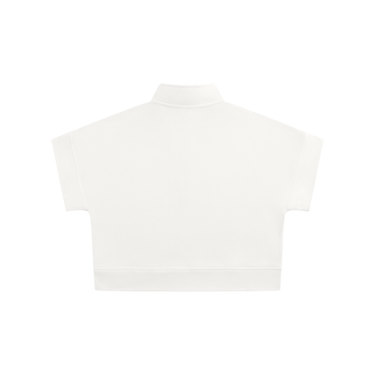 Women's Quarter Zip Crop Sweatshirt in white, alternate angle