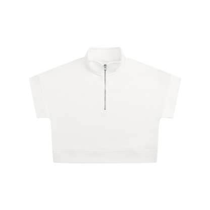 Women's Quarter Zip Crop Sweatshirt in white