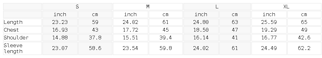 Size chart for the Women's Quarter-Zip Yoga Pullover