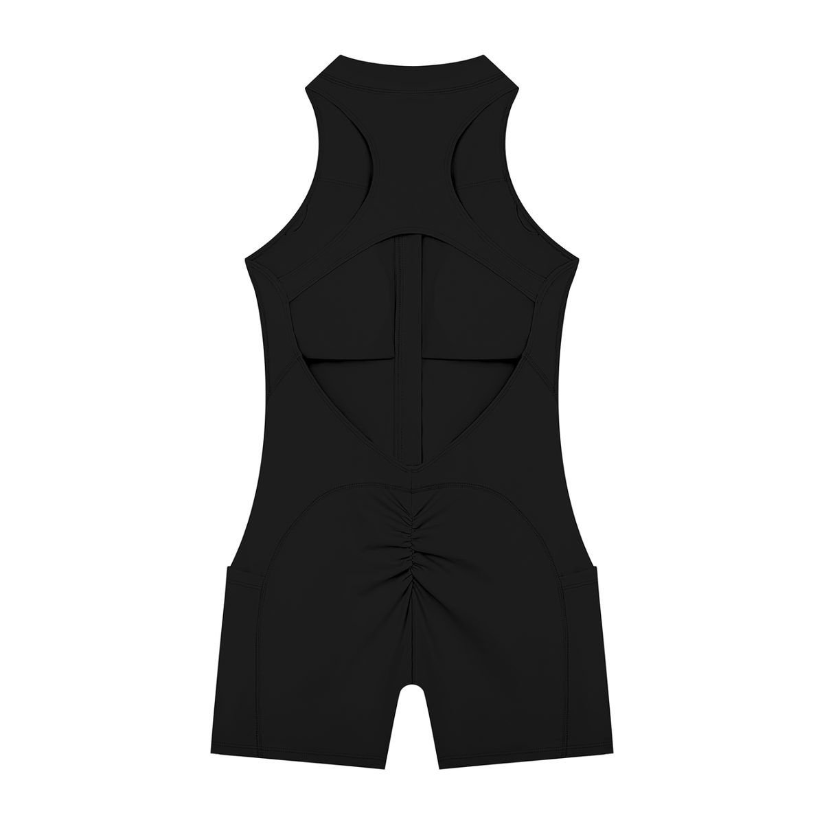 Women's Quarter-Zip Yoga Romper in black, alternate angle