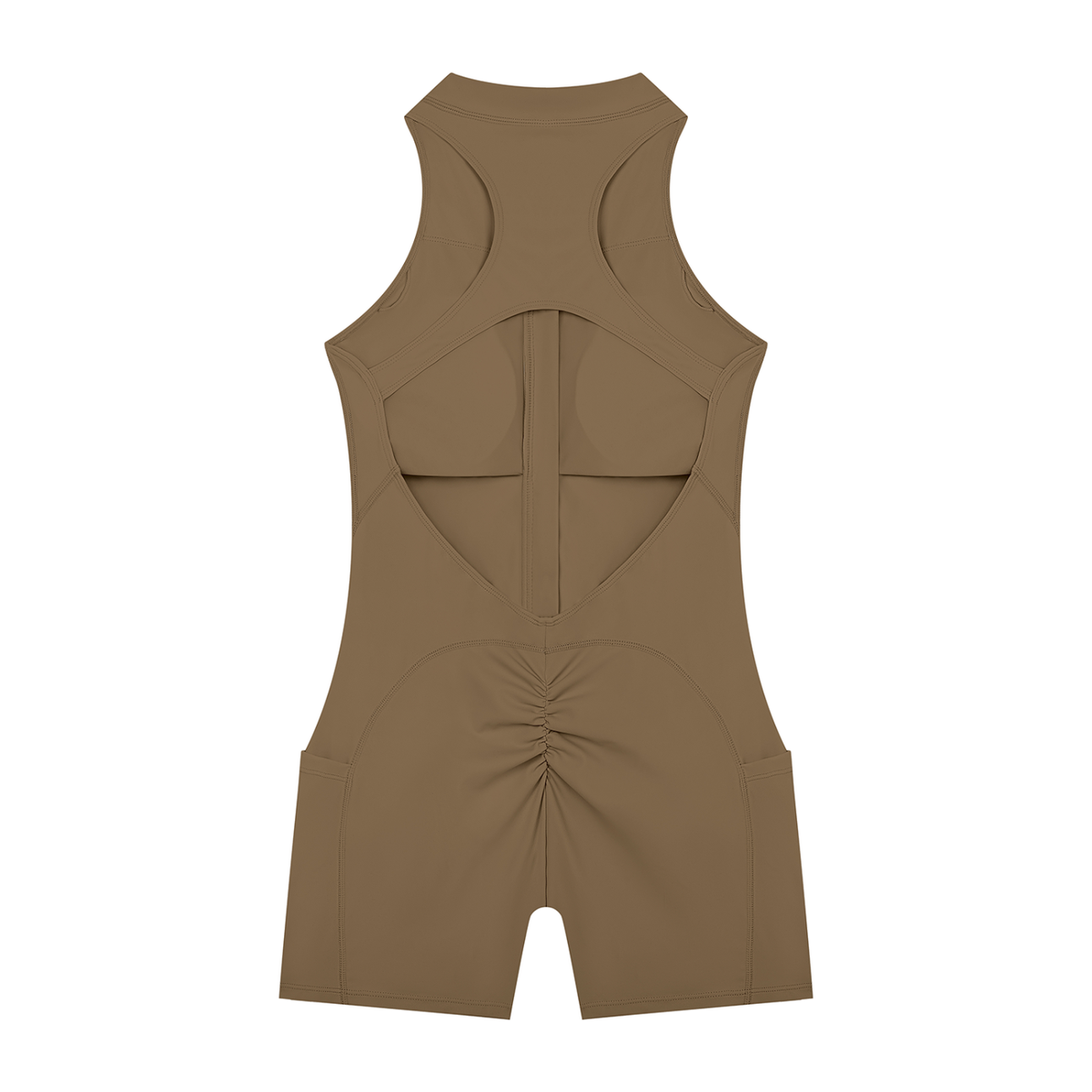 Women's Quarter-Zip Yoga Romper in coffee, alternate angle