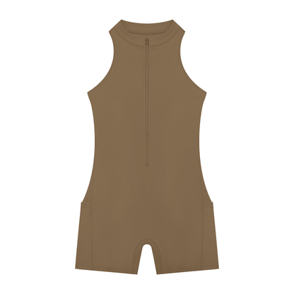 Women's Quarter-Zip Yoga Romper in coffee