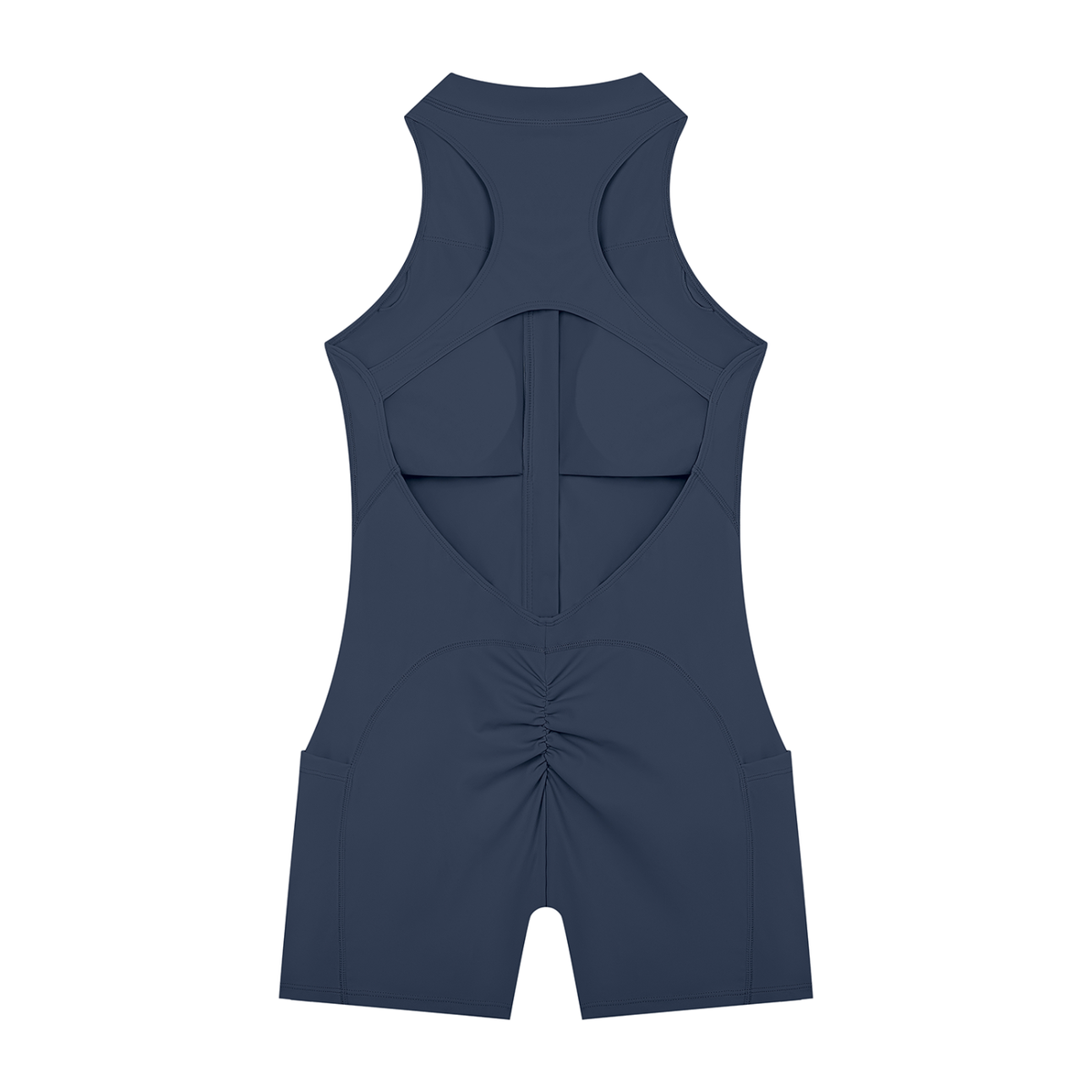 Women's Quarter-Zip Yoga Romper in navy blue, alternate angle