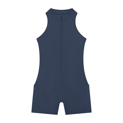 Women's Quarter-Zip Yoga Romper in navy blue