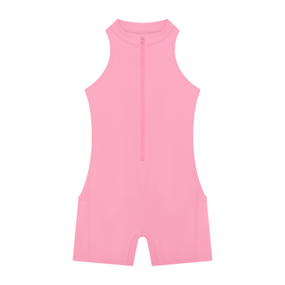 Women's Quarter-Zip Yoga Romper in pink