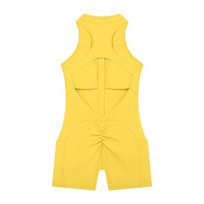 Women's Quarter-Zip Yoga Romper in yellow, alternate angle