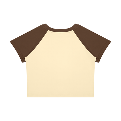 Women's Raglan Color Block Baby T-Shirt in apricot with coffee, alternate angle