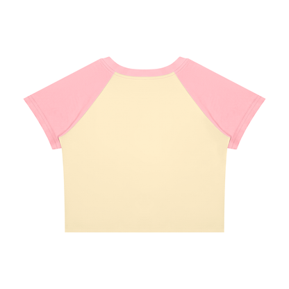 Women's Raglan Color Block Baby T-Shirt in apricot with pink, alternate angle