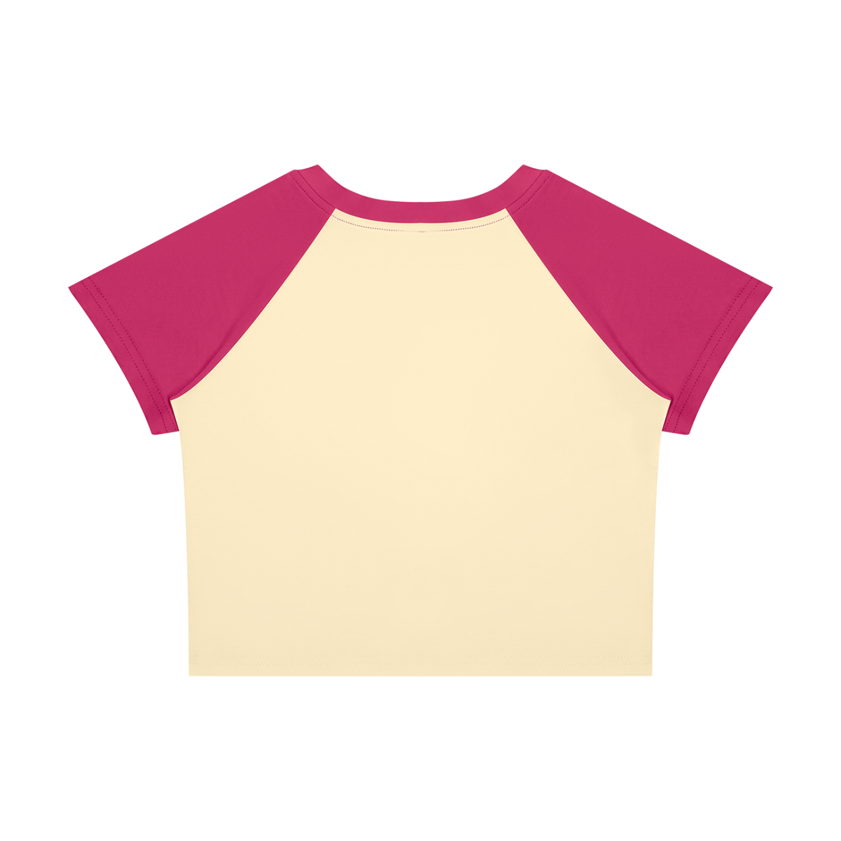 Women's Raglan Color Block Baby T-Shirt in apricot with rose red, alternate angle