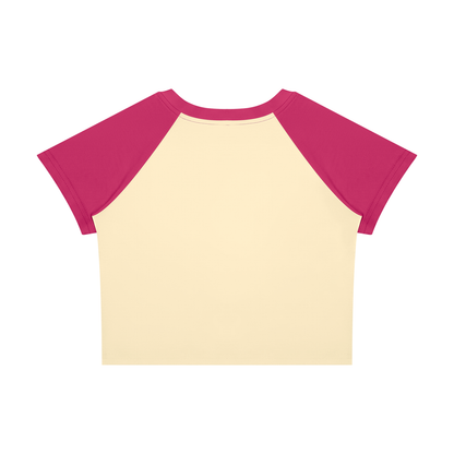 Women's Raglan Color Block Baby T-Shirt in apricot with rose red, alternate angle