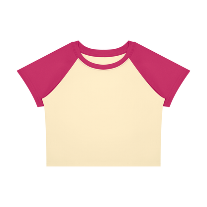 Women's Raglan Color Block Baby T-Shirt in apricot with rose red