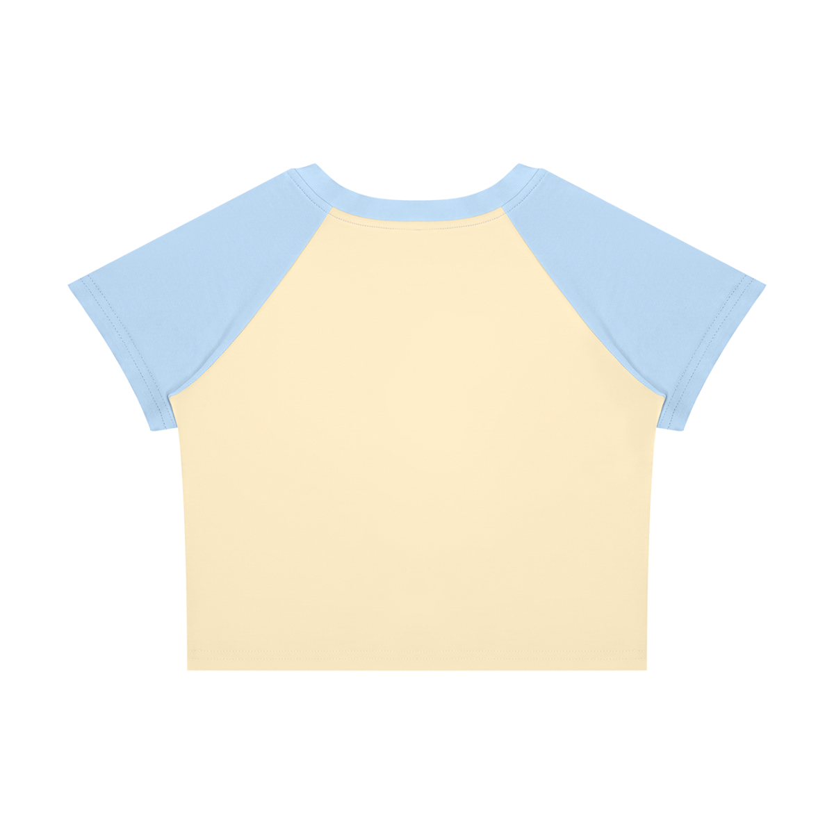 Women's Raglan Color Block Baby T-Shirt in apricot with sky blue, alternate angle
