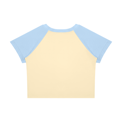 Women's Raglan Color Block Baby T-Shirt in apricot with sky blue, alternate angle