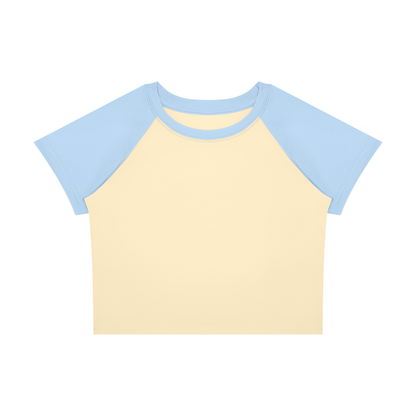 Women's Raglan Color Block Baby T-Shirt in apricot with sky blue
