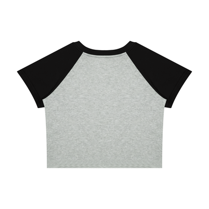 Women's Raglan Color Block Baby T-Shirt in flower gray with black, alternate angle